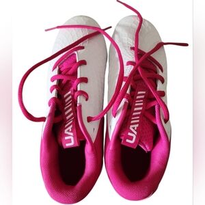 Under Armour Kids White and Pink Cleats Sneakers